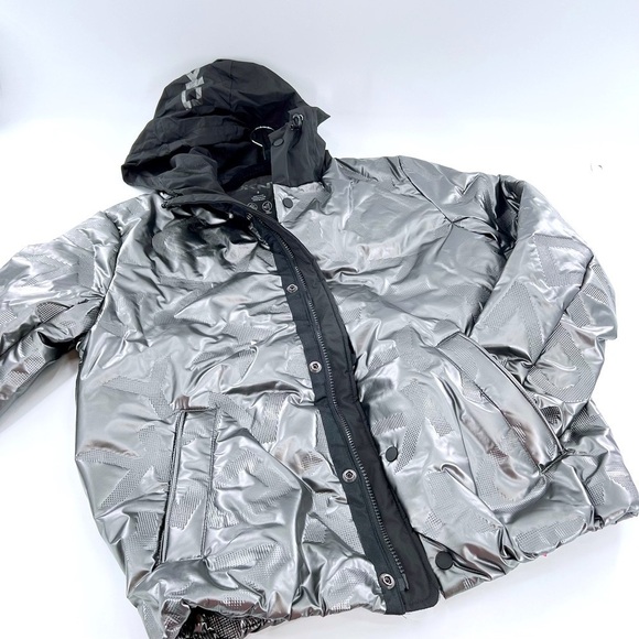 DKNY Men's Water Resistant Bomber Hooded Jacket Print Size S NWT - Picture 2 of 12